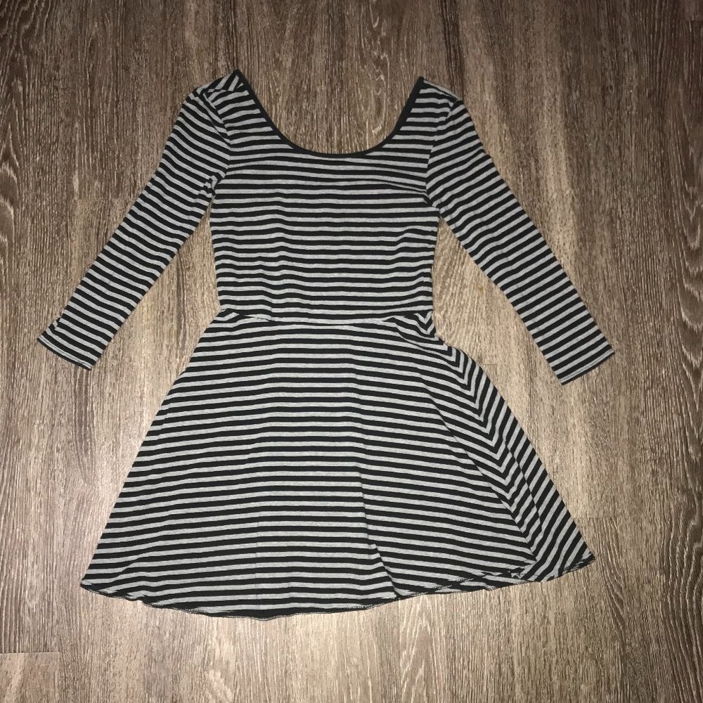 Aeropostale Black & Grey Stripped Skater Dress